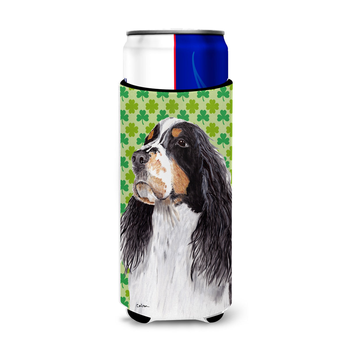 Springer Spaniel St. Patrick'S Day Shamrock Portrait Ultra Hugger For Slim Cans