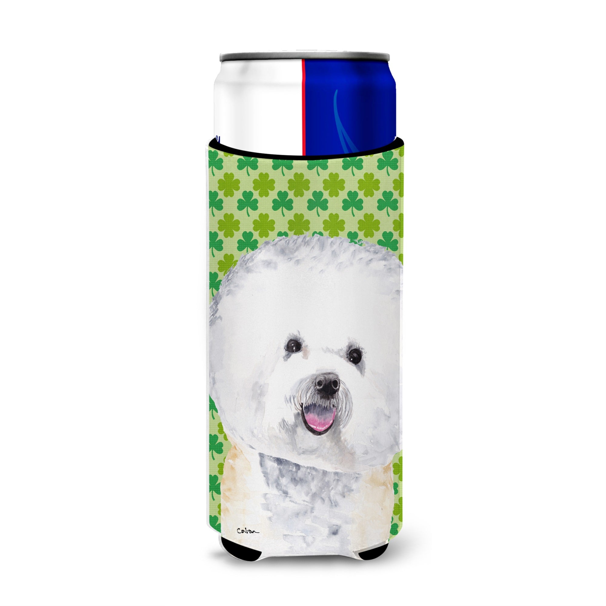 Bichon Frise St. Patrick'S Day Shamrock Portrait Ultra Hugger For Slim Cans