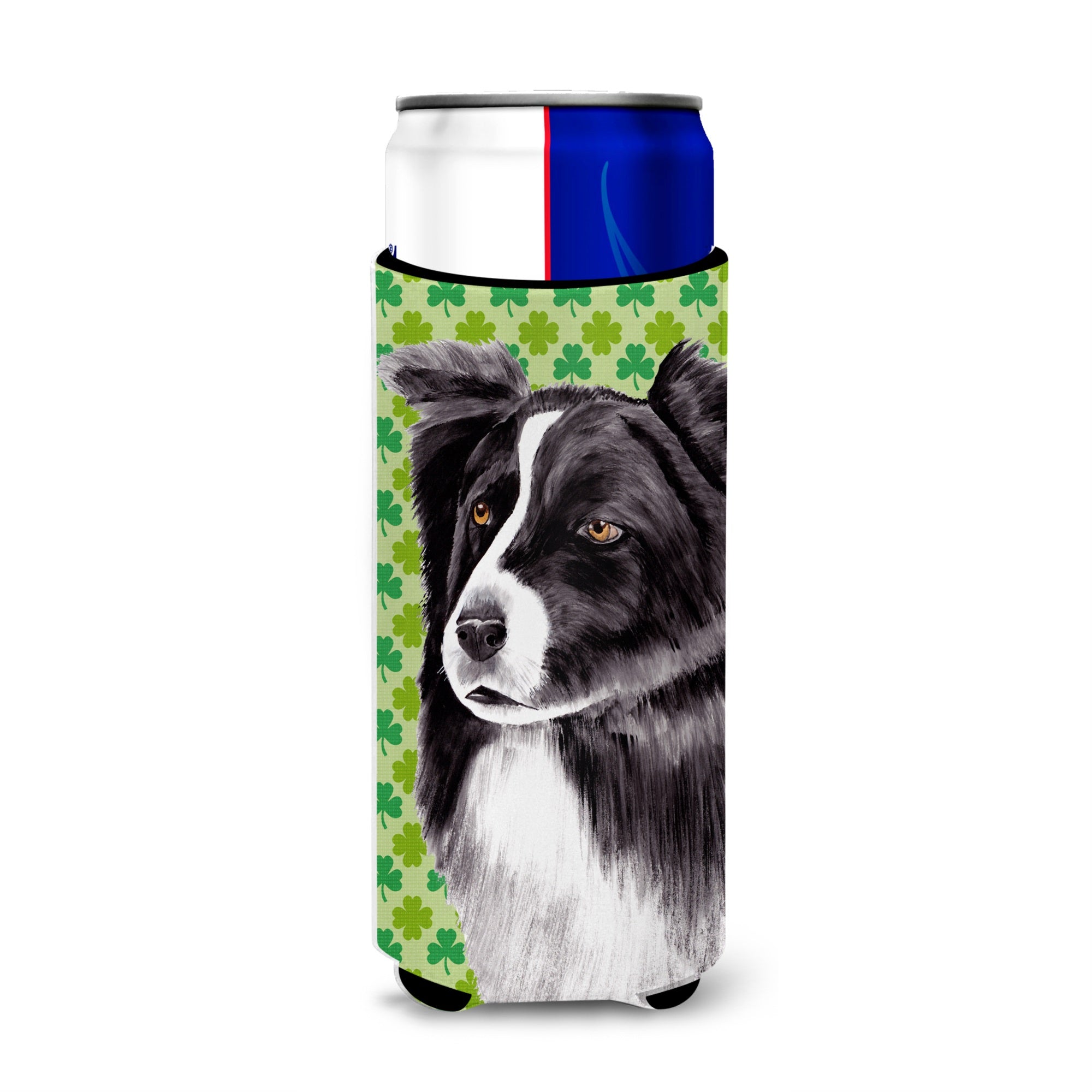 Border Collie St. Patrick'S Day Shamrock Portrait Ultra Hugger For Slim Cans