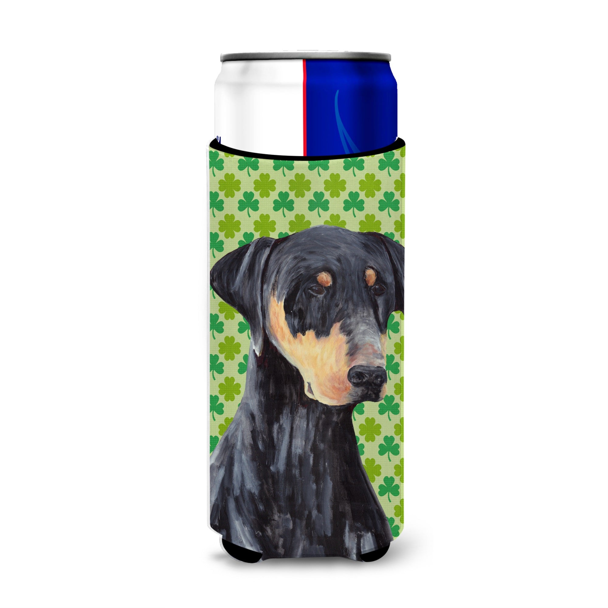 Doberman St. Patrick'S Day Shamrock Portrait Ultra Hugger For Slim Cans