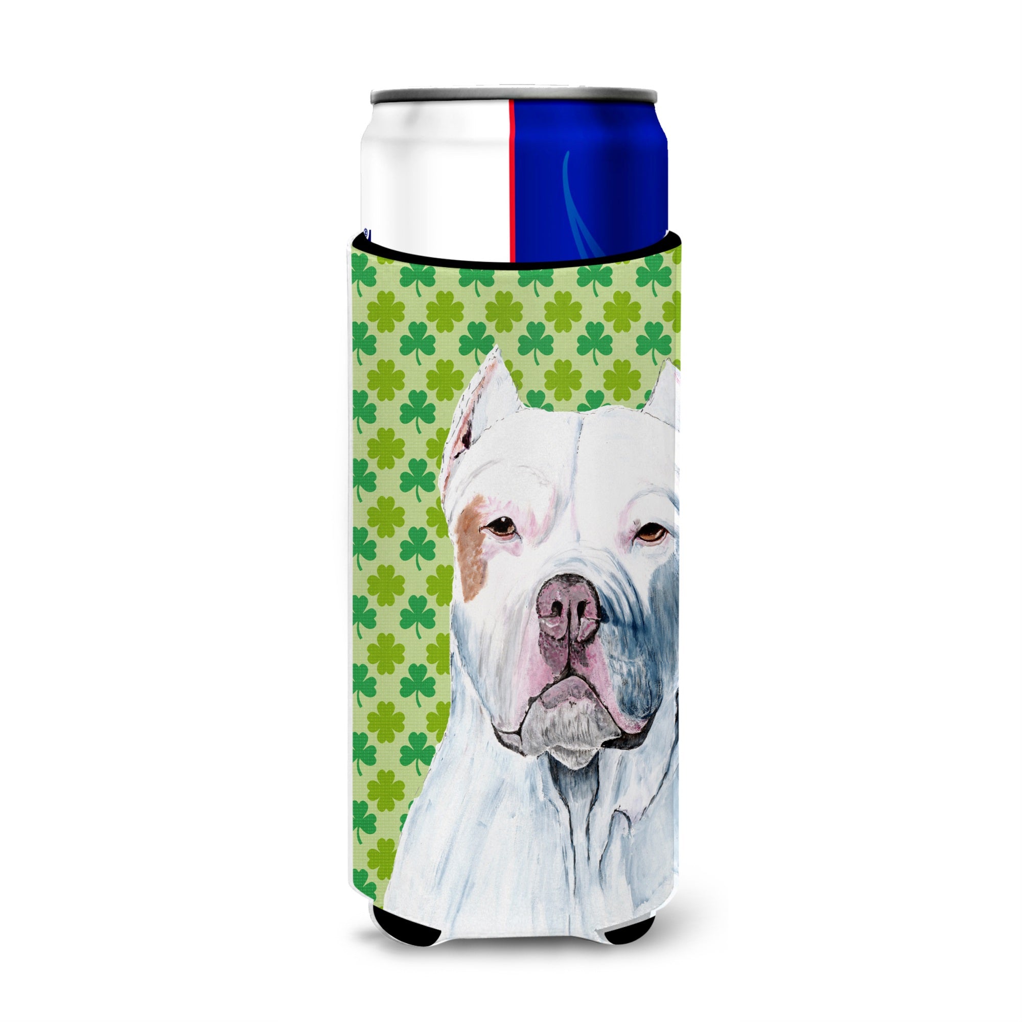 Pit Bull St. Patrick'S Day Shamrock Portrait Ultra Hugger For Slim Cans