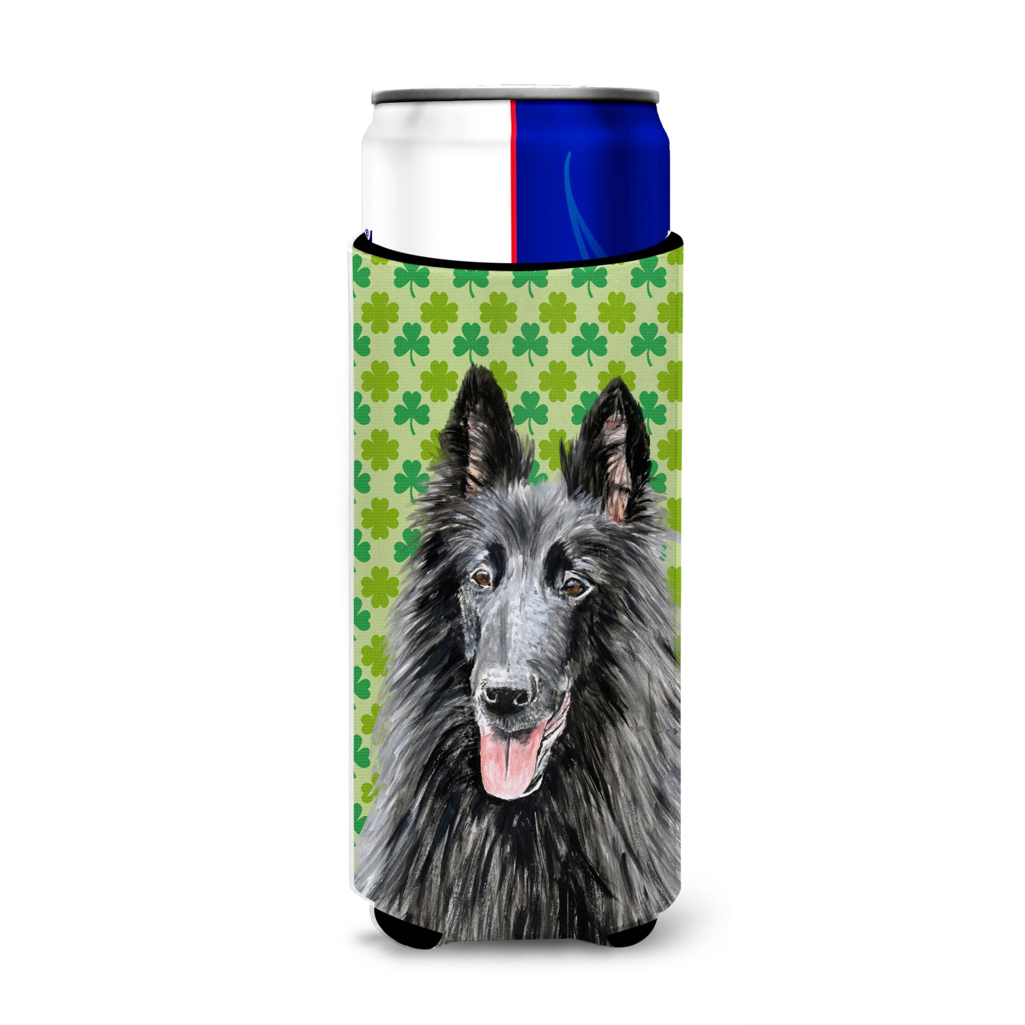 Belgian Sheepdog St. Patrick'S Day Shamrock Portrait Ultra Hugger For Slim Cans