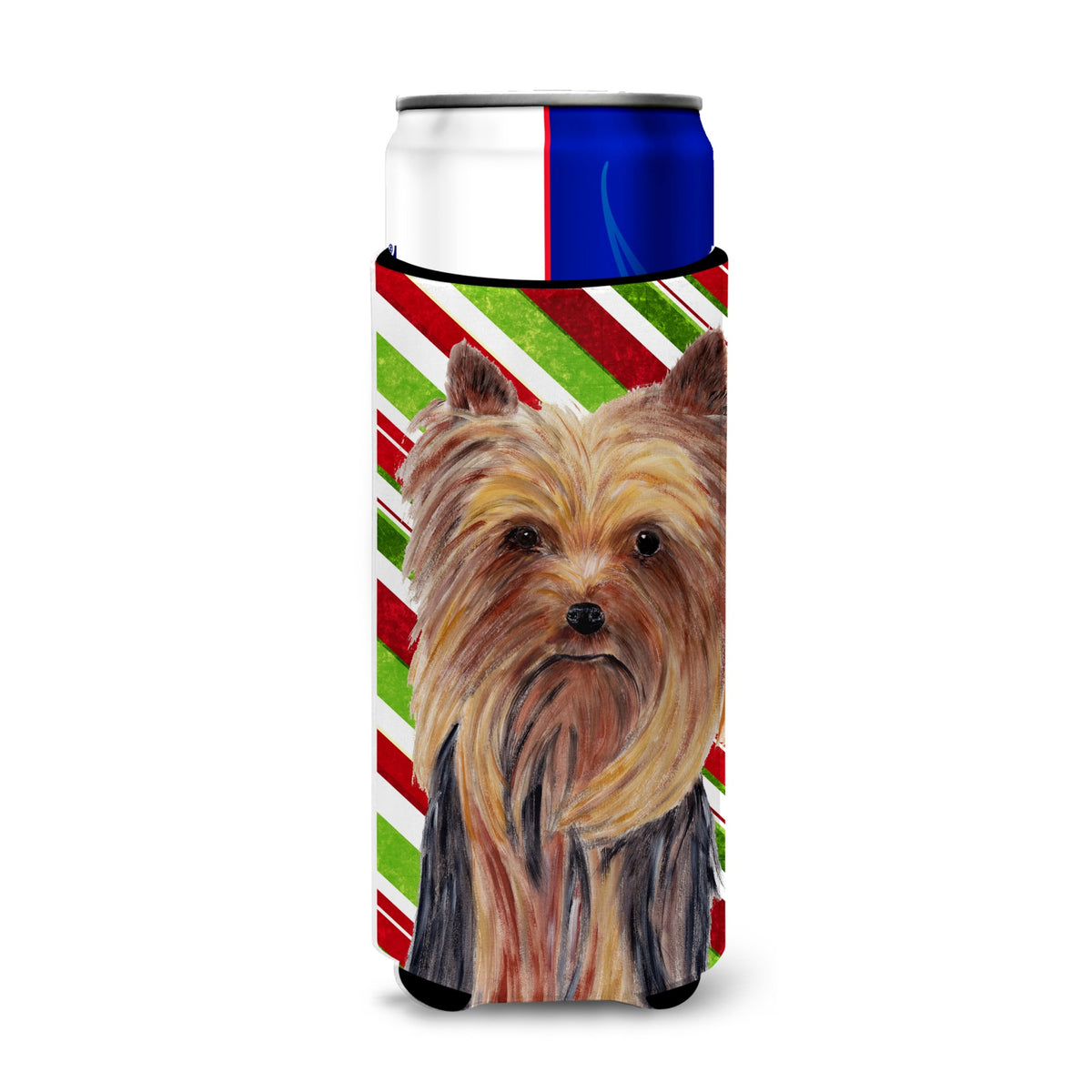 Yorkie Candy Cane Holiday Christmas Ultra Hugger For Slim Cans