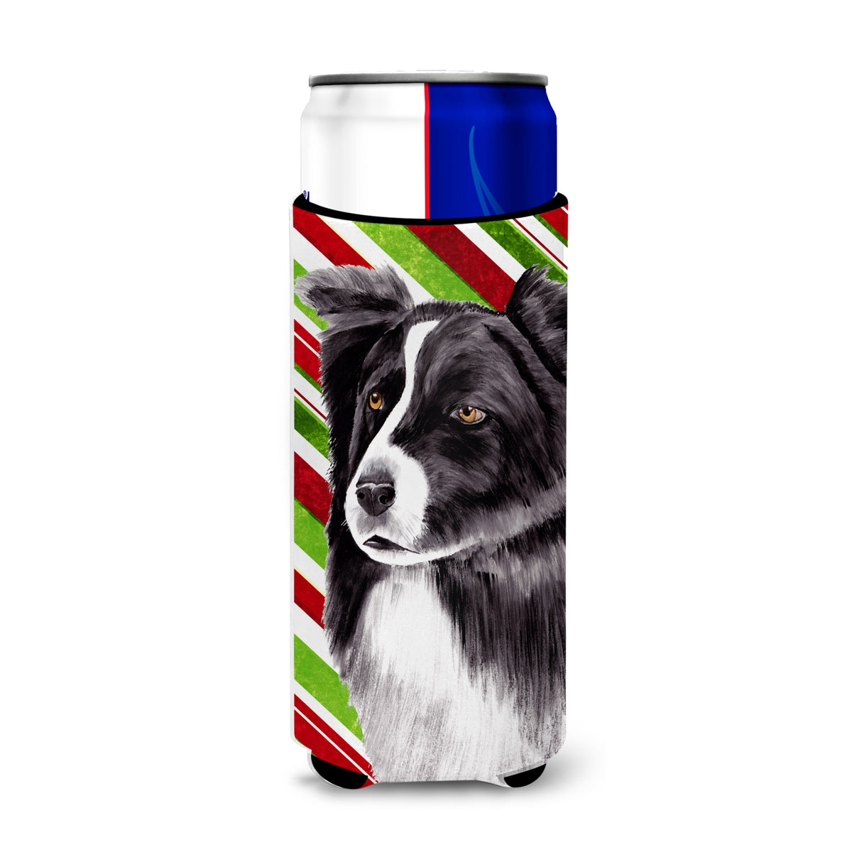 Border Collie Candy Cane Holiday Christmas Ultra Hugger For Slim Cans