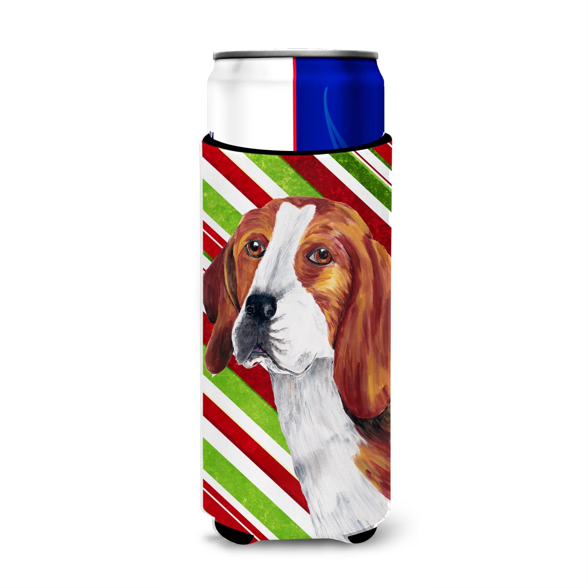 Beagle Candy Cane Holiday Christmas Ultra Hugger For Slim Cans