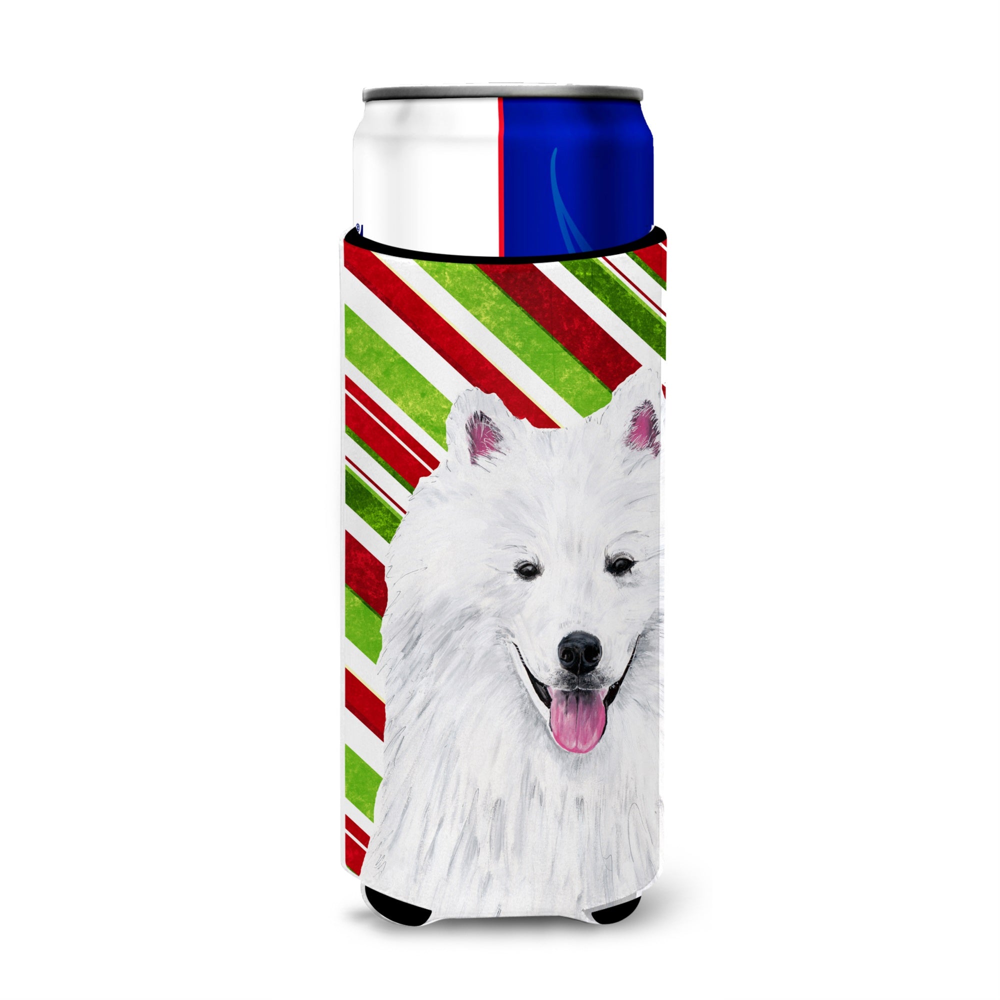 American Eskimo Candy Cane Holiday Christmas Ultra Hugger For Slim Cans