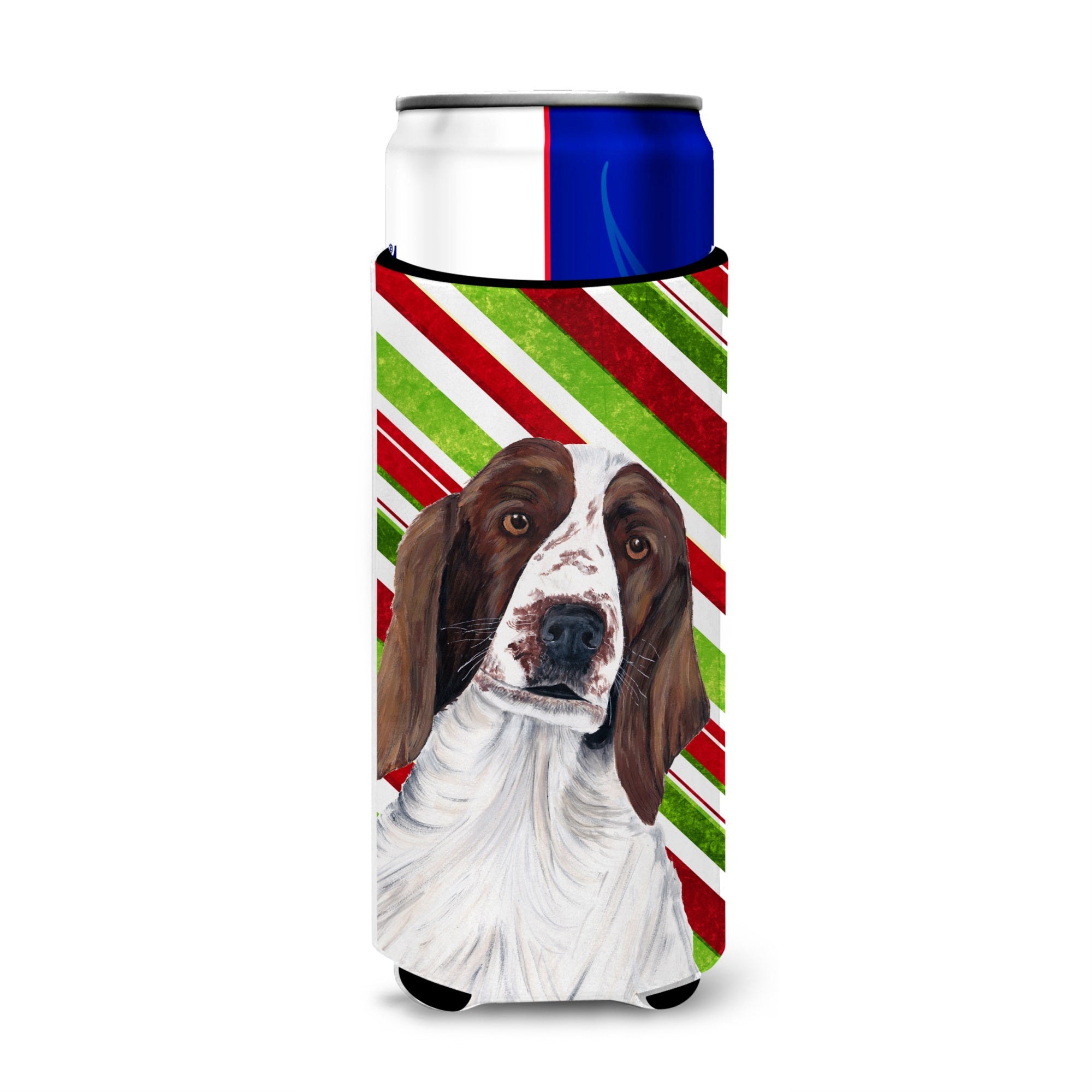 Welsh Springer Spaniel Candy Cane Holiday Christmas Ultra Hugger For Slim Cans