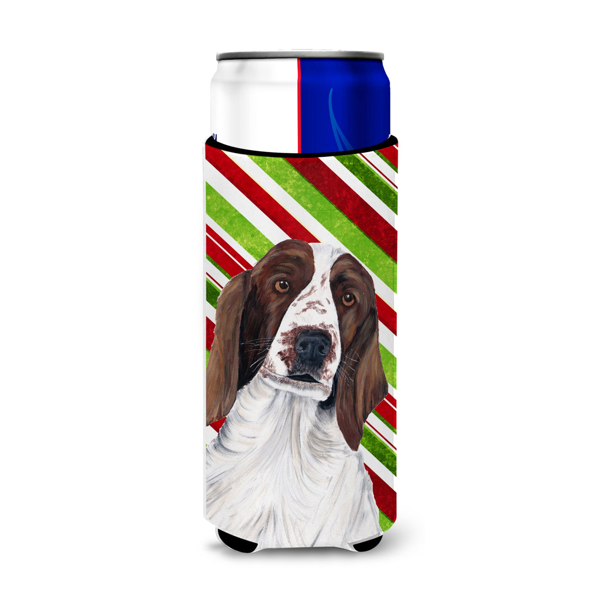Welsh Springer Spaniel Candy Cane Holiday Christmas Ultra Hugger For Slim Cans
