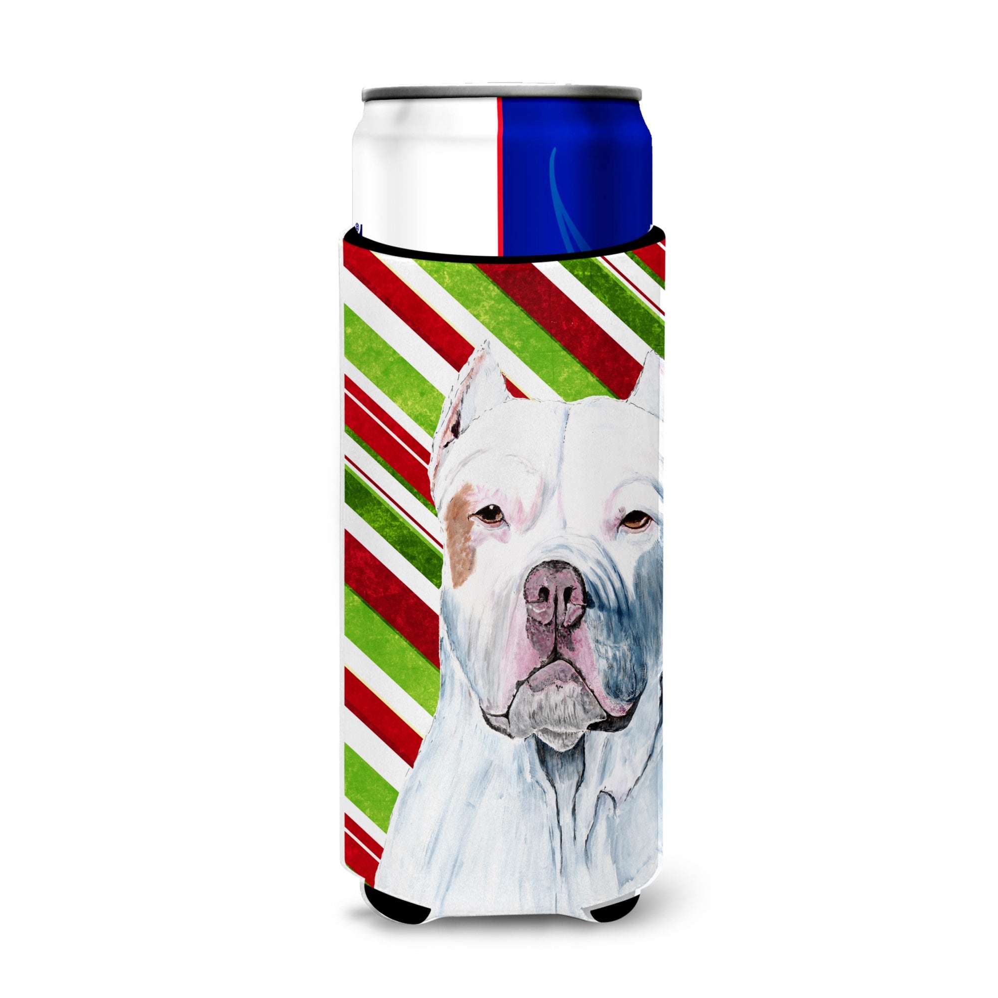Pit Bull Candy Cane Holiday Christmas Ultra Hugger For Slim Cans
