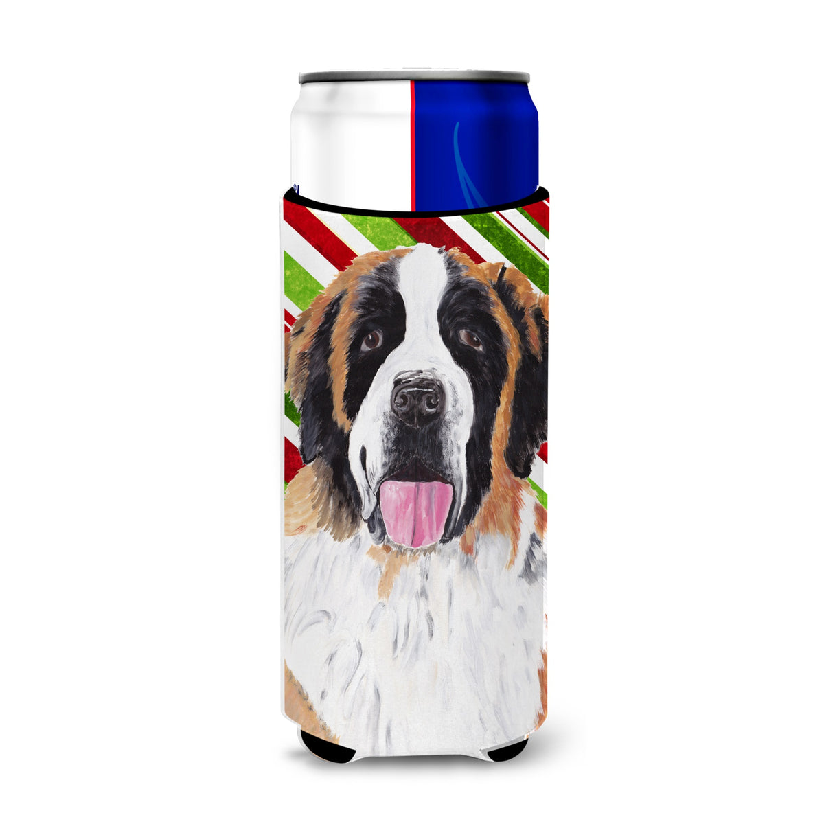 Saint Bernard Candy Cane Holiday Christmas Ultra Hugger For Slim Cans