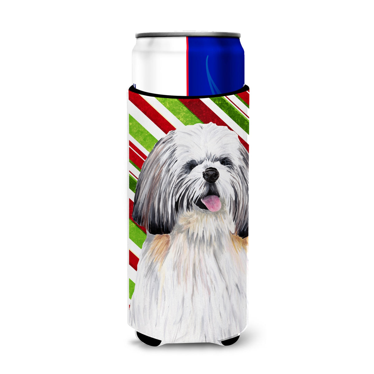 Shih Tzu Candy Cane Holiday Christmas Ultra Hugger For Slim Cans