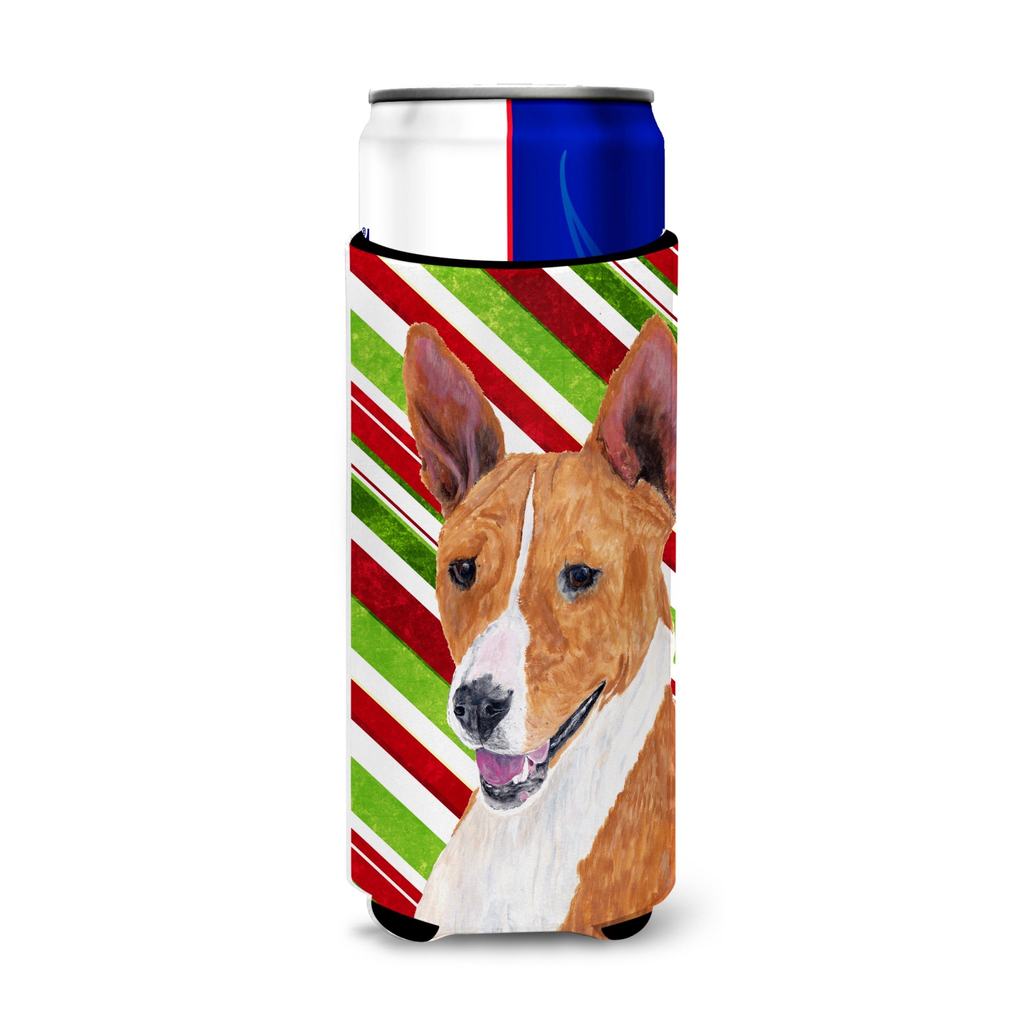 Basenji Candy Cane Holiday Christmas Ultra Hugger For Slim Cans