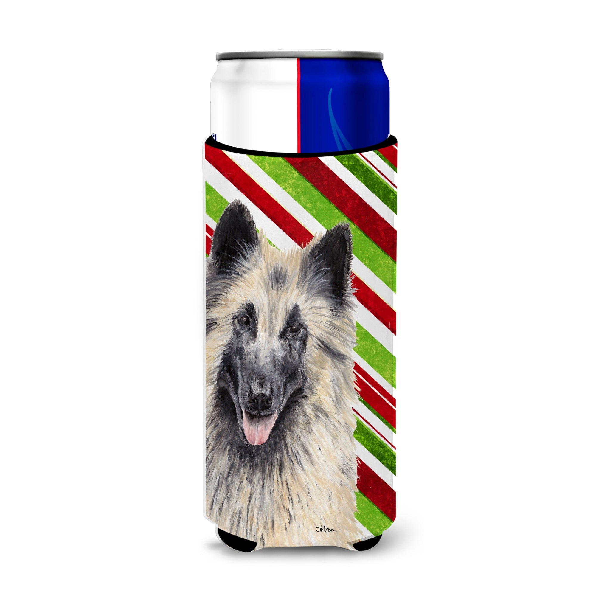 Belgian Tervuren Candy Cane Holiday Christmas Ultra Hugger For Slim Cans