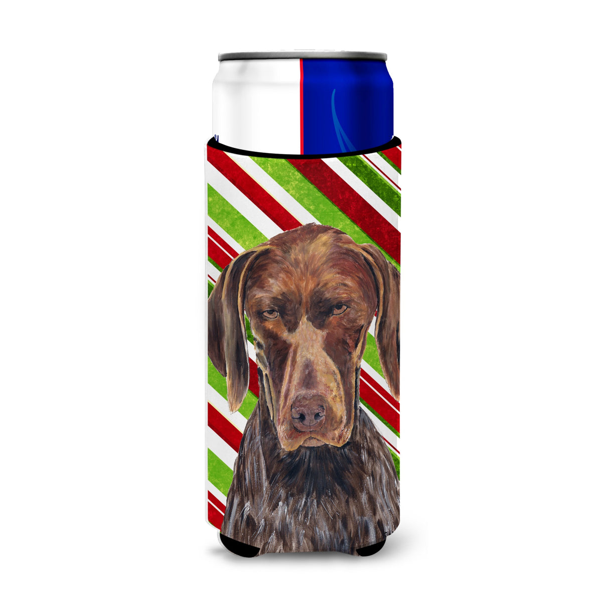 German Shorthaired Pointer Candy Cane Holiday Christmas Ultra Hugger For Slim Cans