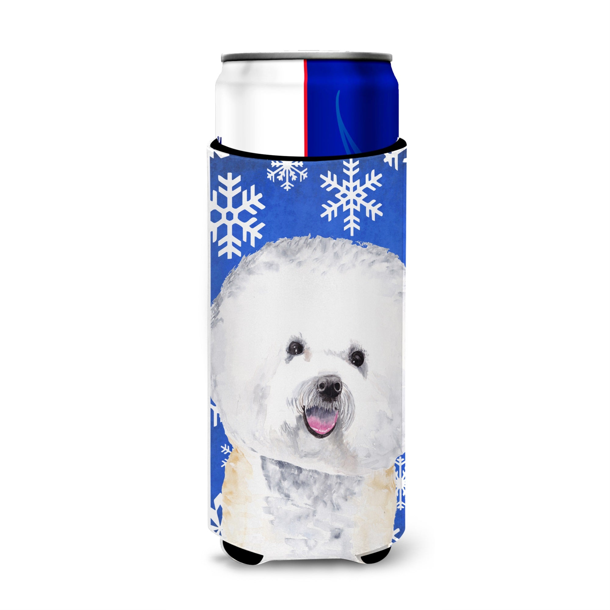 Bichon Frise Winter Snowflakes Holiday Ultra Hugger For Slim Cans