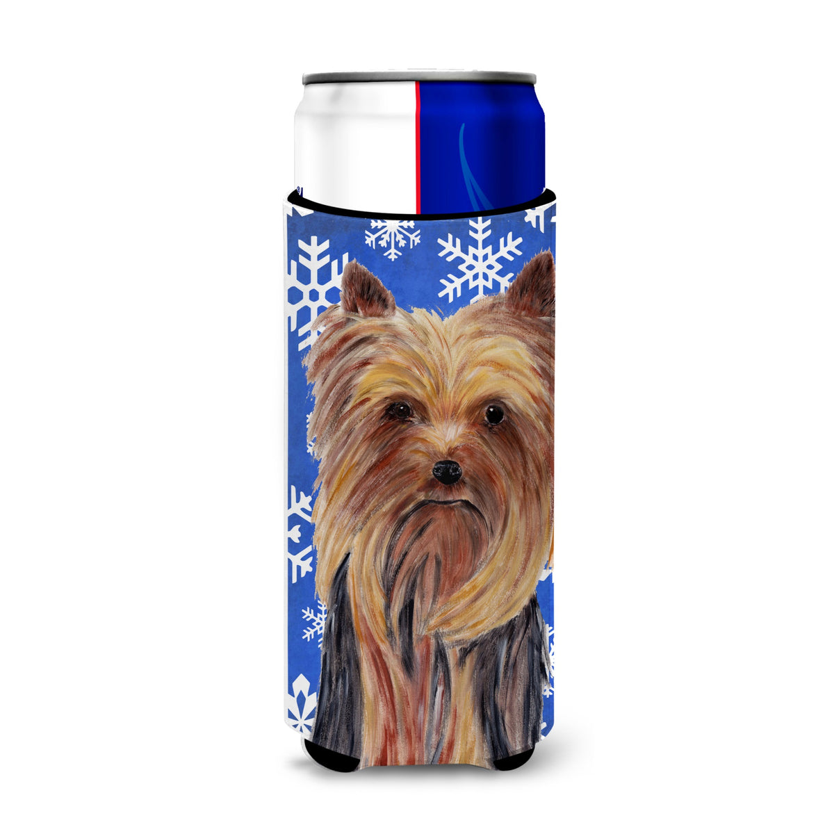 Yorkie Winter Snowflakes Holiday Ultra Hugger For Slim Cans