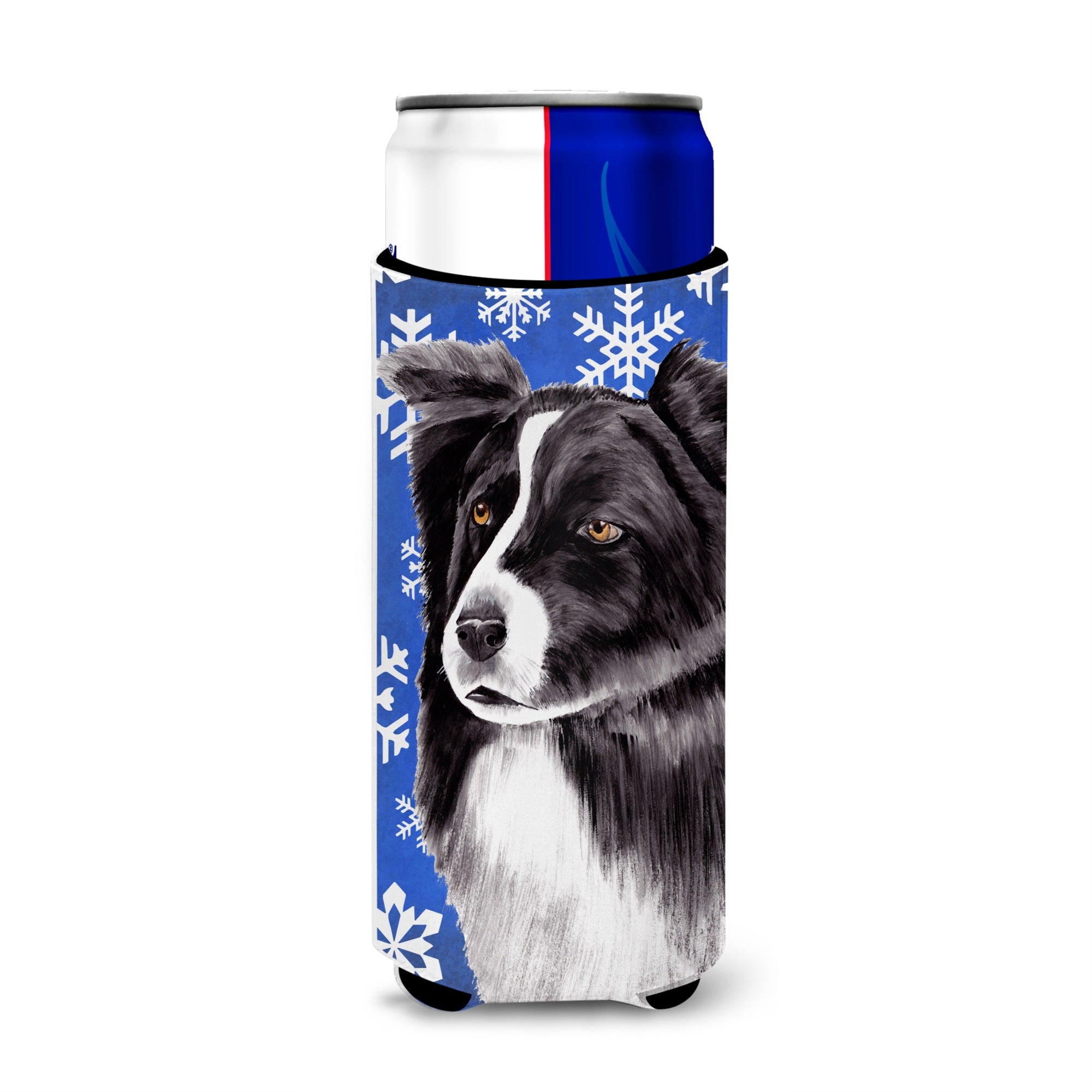 Border Collie Winter Snowflakes Holiday Ultra Hugger For Slim Cans
