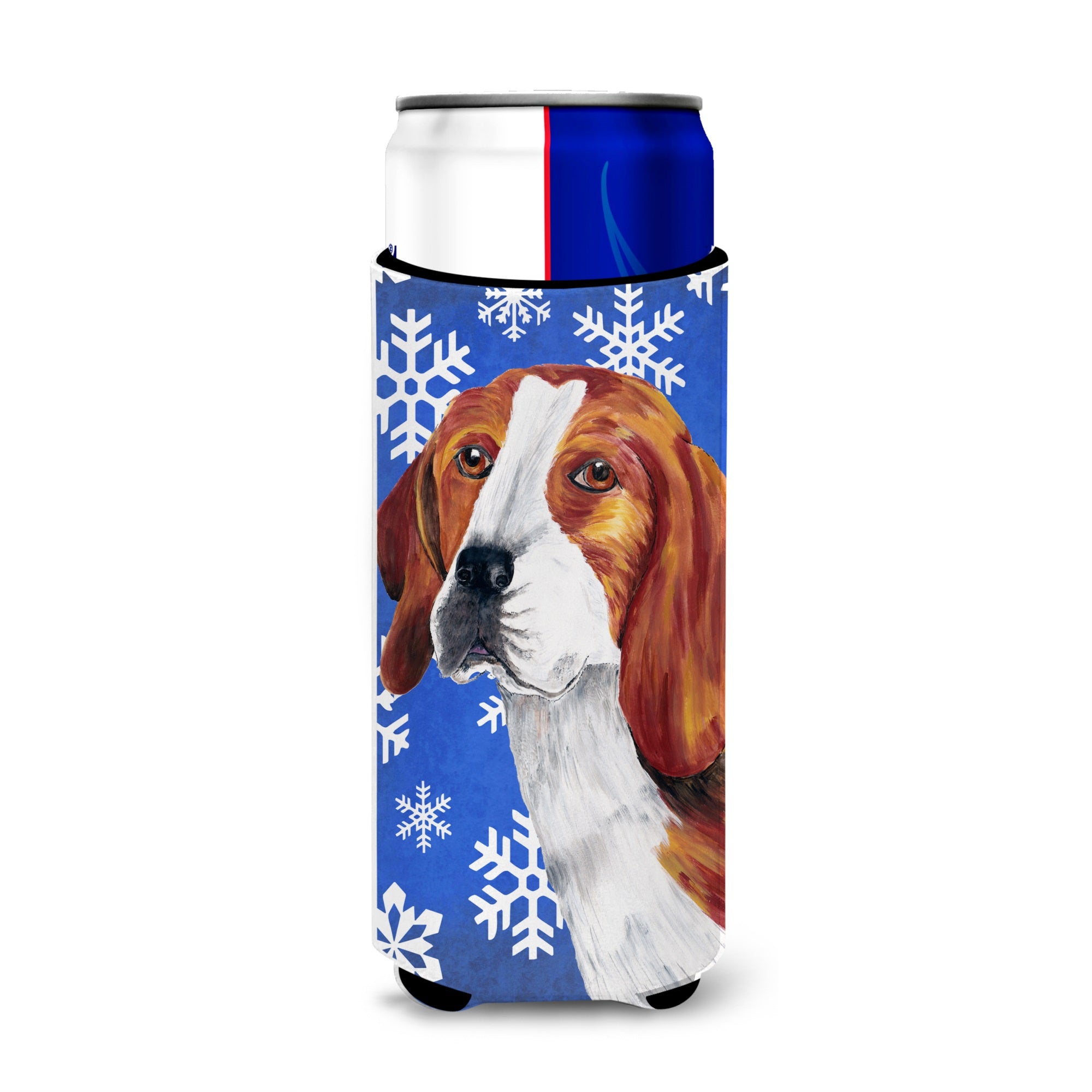 Beagle Winter Snowflakes Holiday Ultra Hugger For Slim Cans