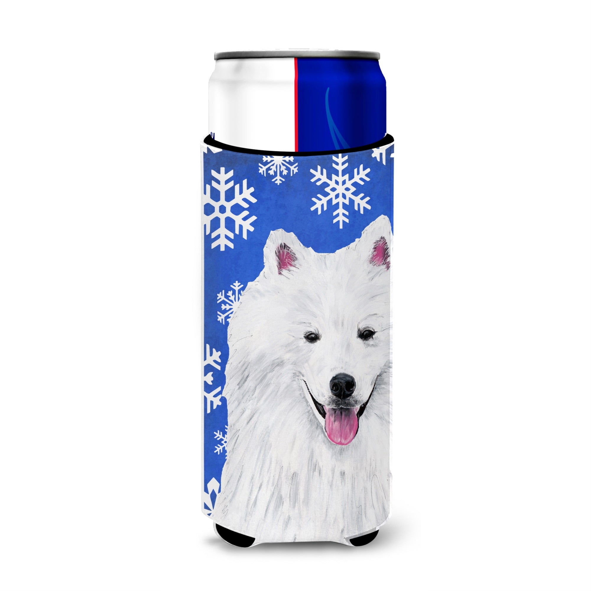 American Eskimo Winter Snowflakes Holiday Ultra Hugger For Slim Cans