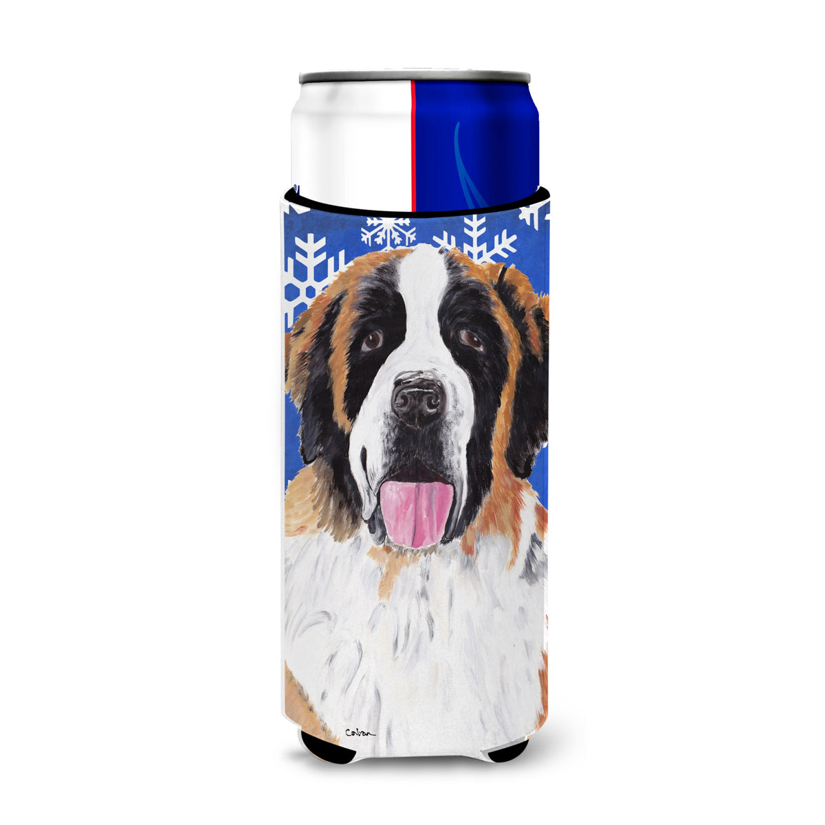 Saint Bernard Winter Snowflakes Holiday Ultra Hugger For Slim Cans