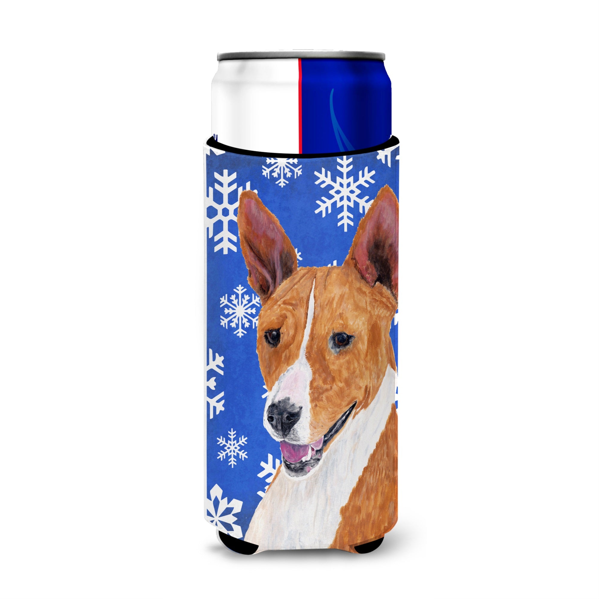 Basenji Winter Snowflakes Holiday Ultra Hugger For Slim Cans