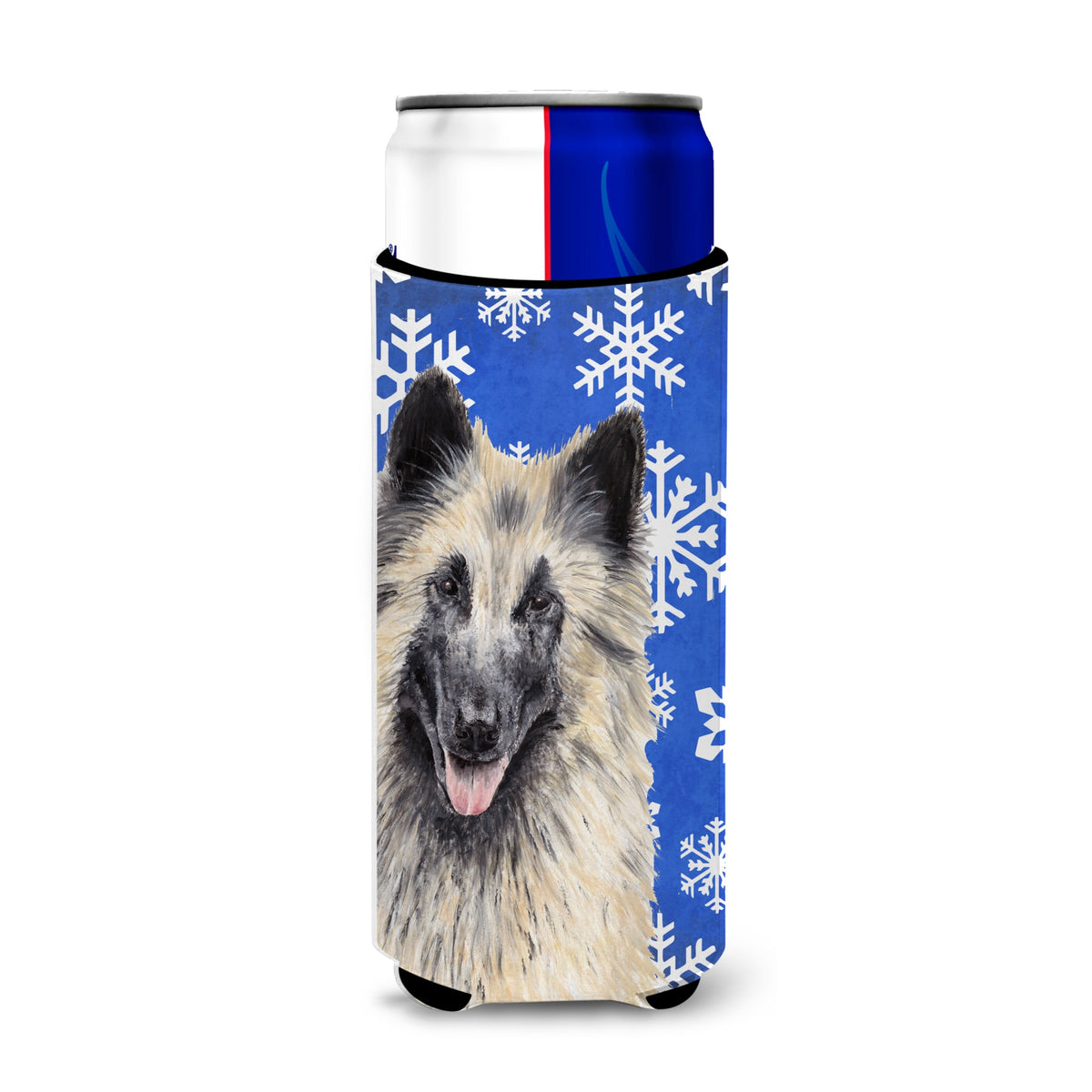 Belgian Tervuren Winter Snowflakes Holiday Ultra Hugger For Slim Cans