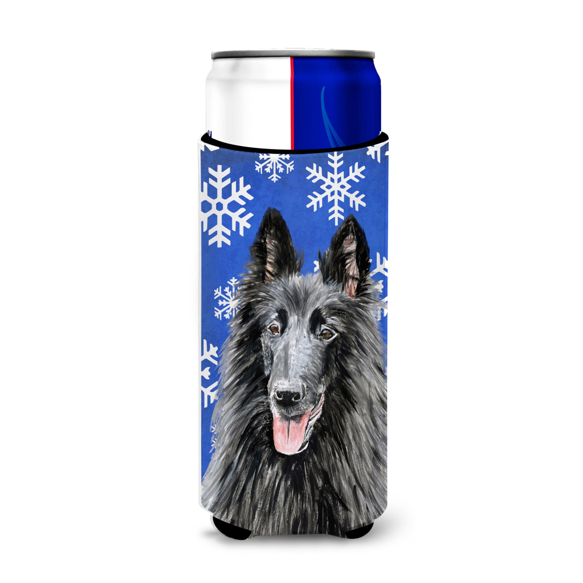 Belgian Sheepdog Winter Snowflakes Holiday Ultra Hugger For Slim Cans