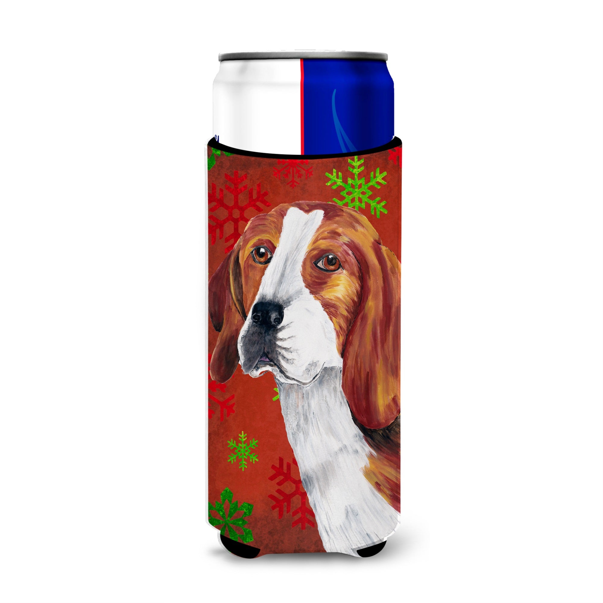 Beagle Red And Green Snowflakes Holiday Christmas Ultra Hugger For Slim Cans