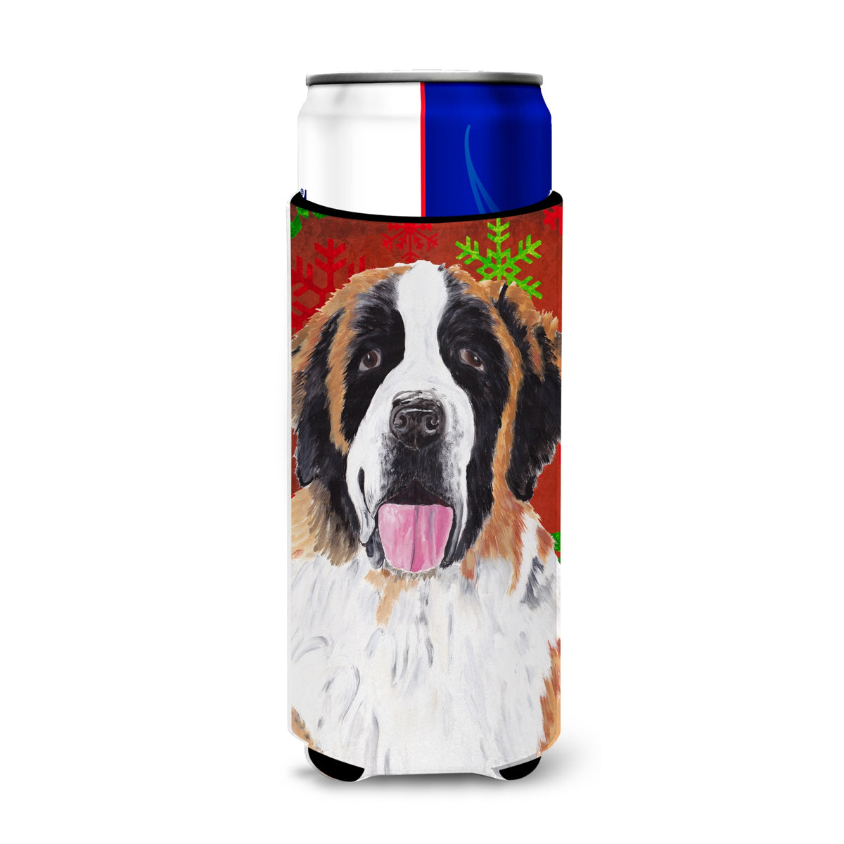 Saint Bernard Red Green Snowflake Christmas Ultra Hugger For Slim Cans