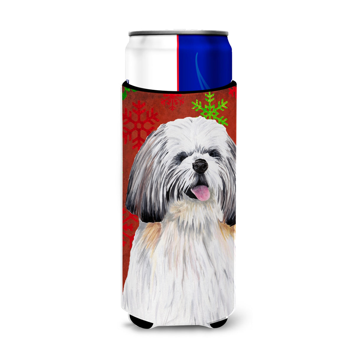 Shih Tzu Red And Green Snowflakes Holiday Christmas Ultra Hugger For Slim Cans