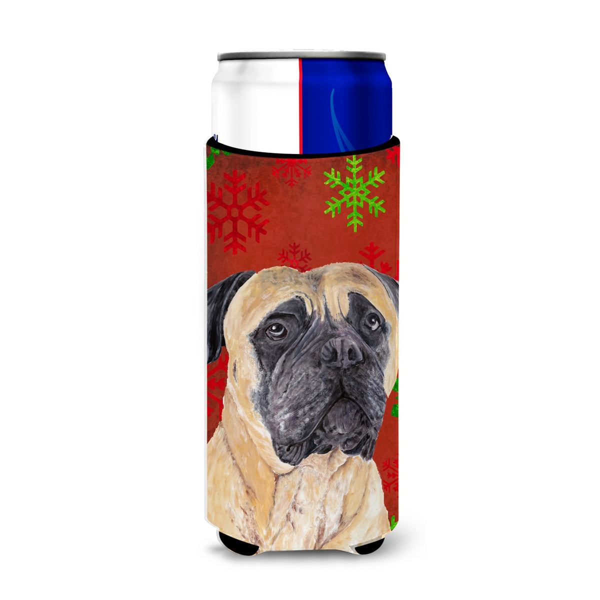 Mastiff Red And Green Snowflakes Holiday Christmas Ultra Hugger For Slim Cans