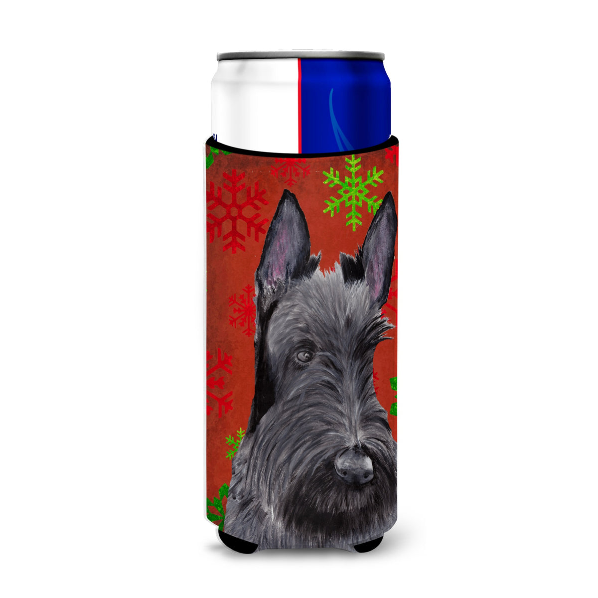 Scottish Terrier Red And Green Snowflakes Holiday Christmas Ultra Hugger For Slim Cans