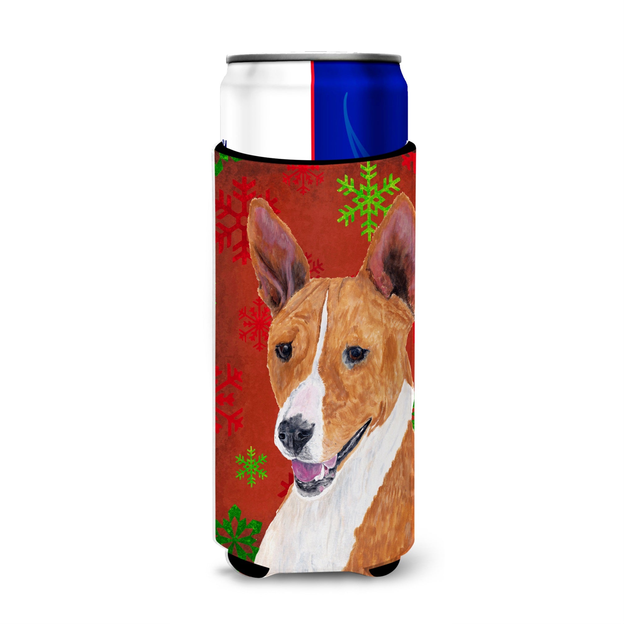 Basenji Red And Green Snowflakes Holiday Christmas Ultra Hugger For Slim Cans