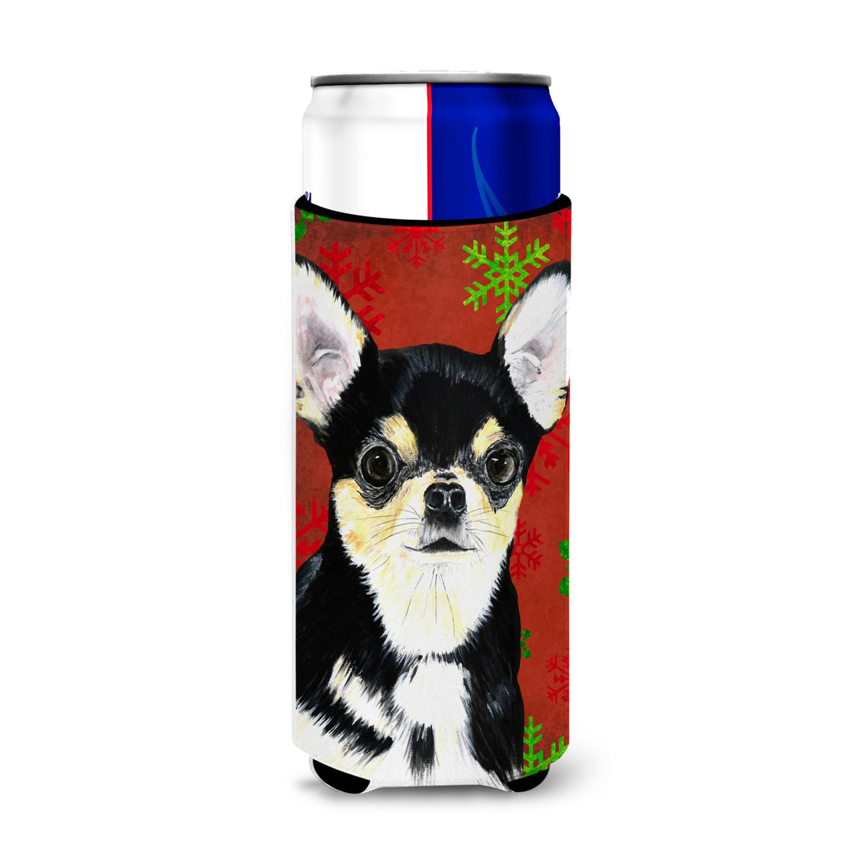 Chihuahua Red And Green Snowflakes Holiday Christmas Ultra Hugger For Slim Cans