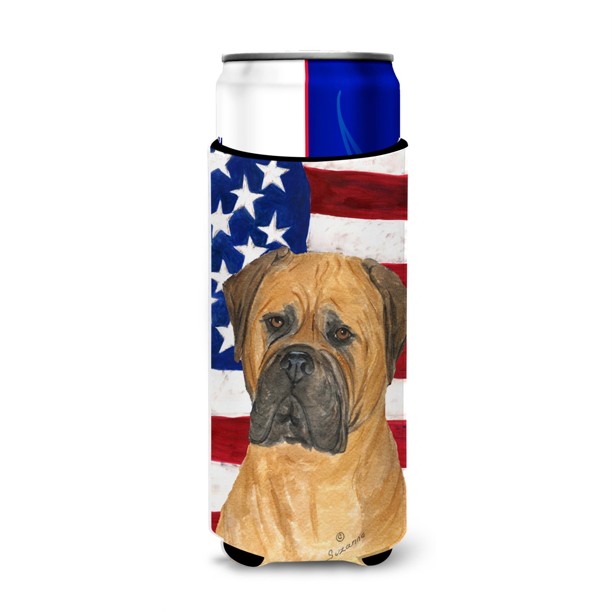 Usa American Flag With Bullmastiff Ultra Hugger For Slim Cans