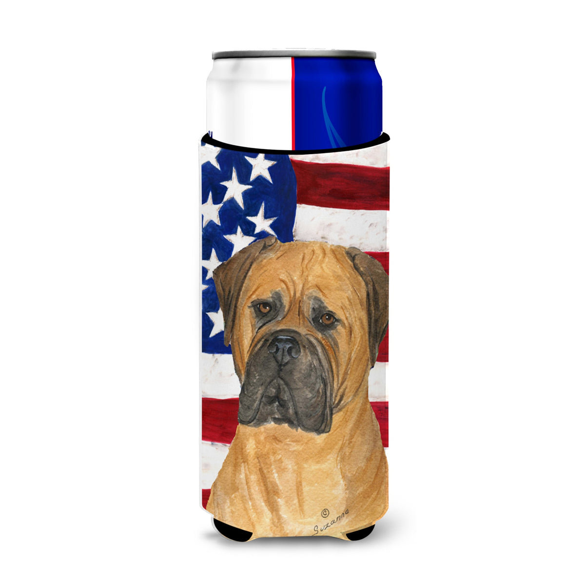 Usa American Flag With Bullmastiff Ultra Hugger For Slim Cans
