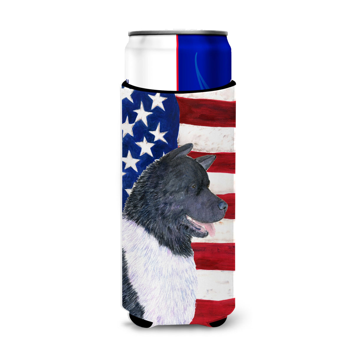 Usa American Flag With Akita Ultra Hugger For Slim Cans