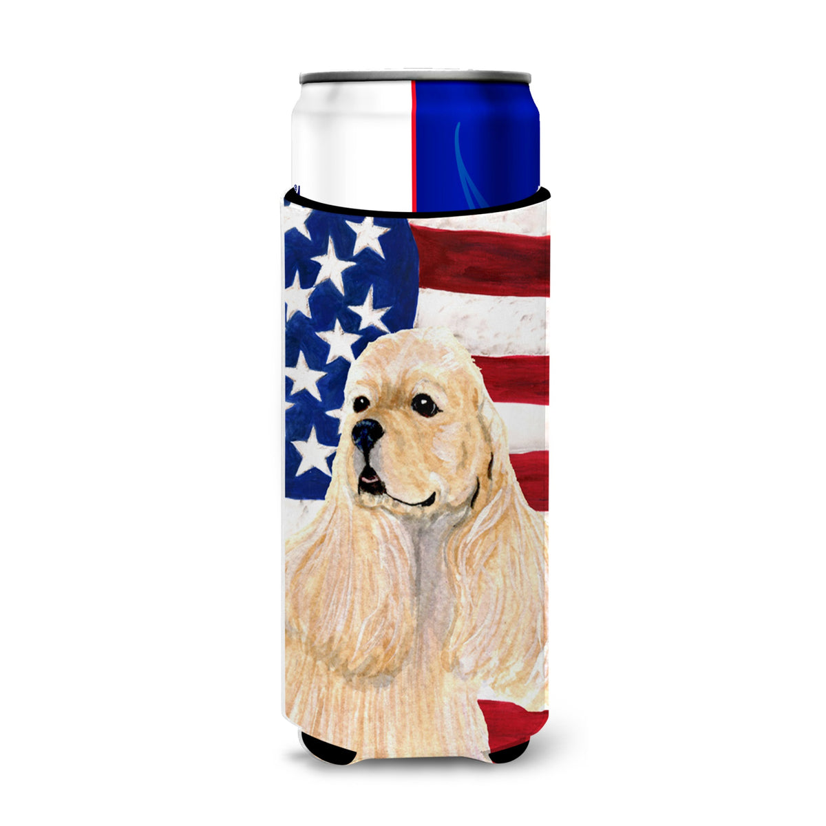 Usa American Flag With Cocker Spaniel Ultra Hugger For Slim Cans