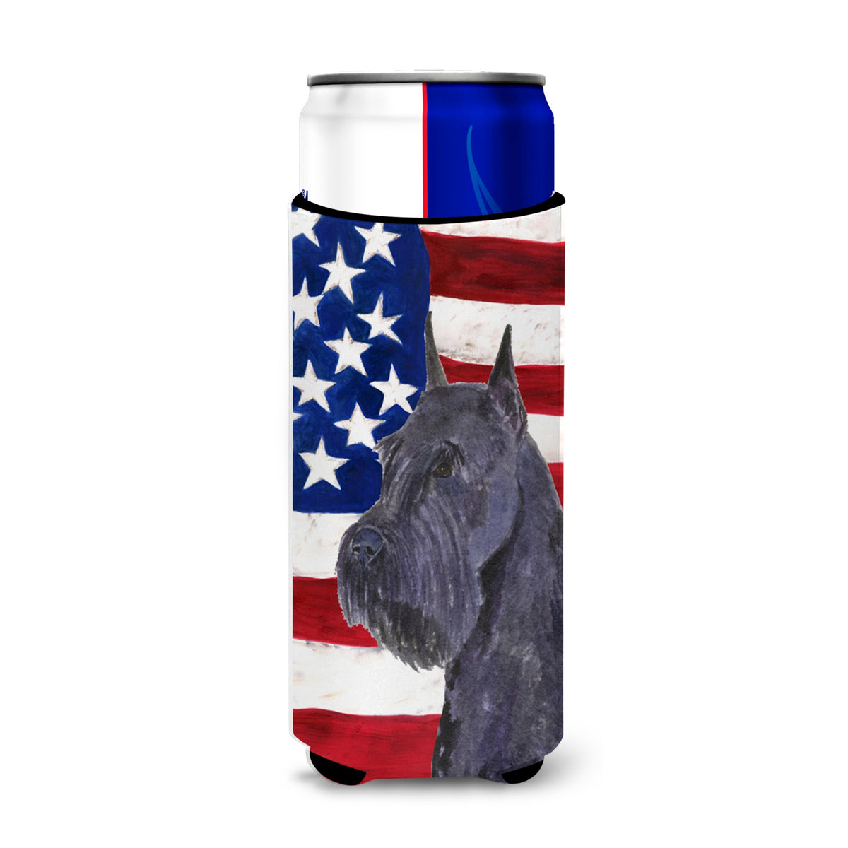 Usa American Flag With Schnauzer Ultra Hugger For Slim Cans