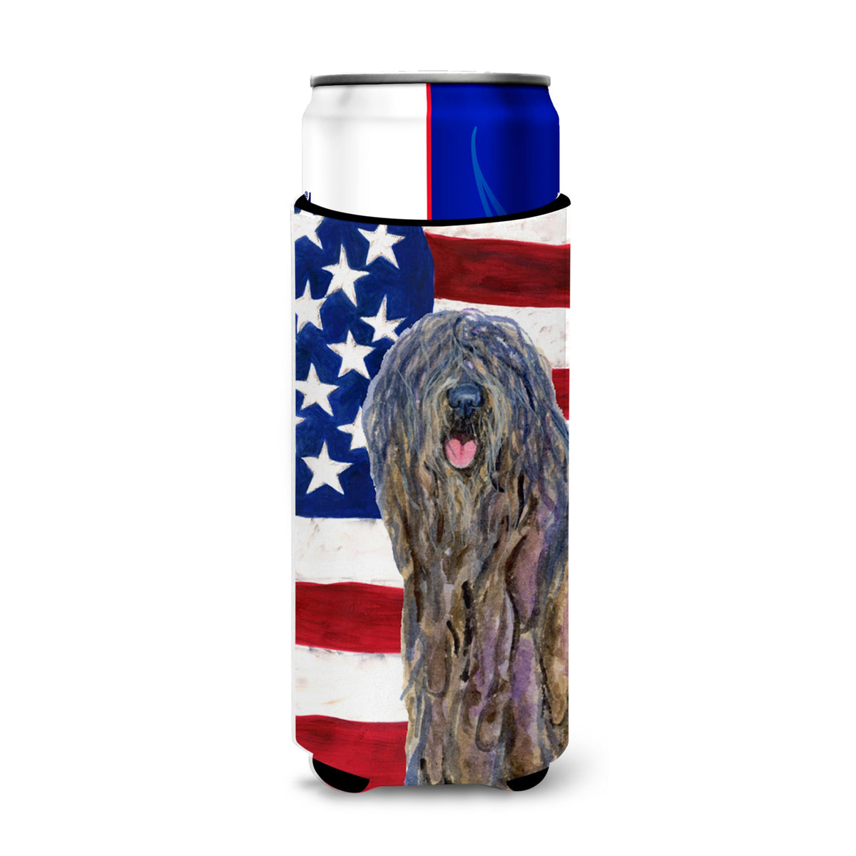 Usa American Flag With Bergamasco Sheepdog Ultra Hugger For Slim Cans