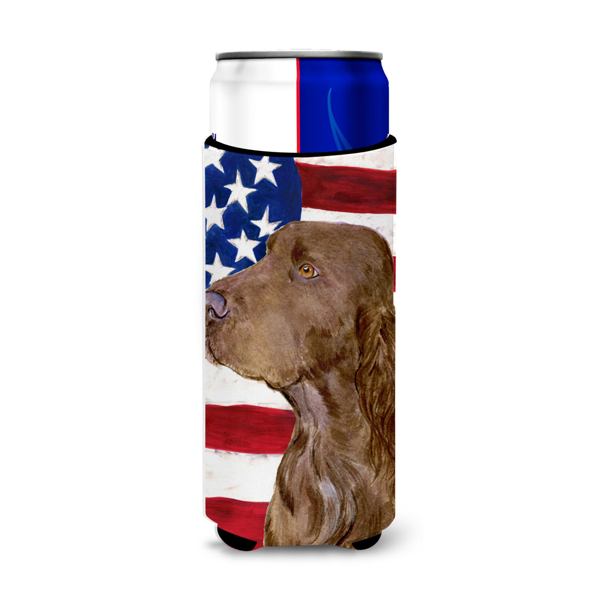 Usa American Flag With Field Spaniel Ultra Hugger For Slim Cans