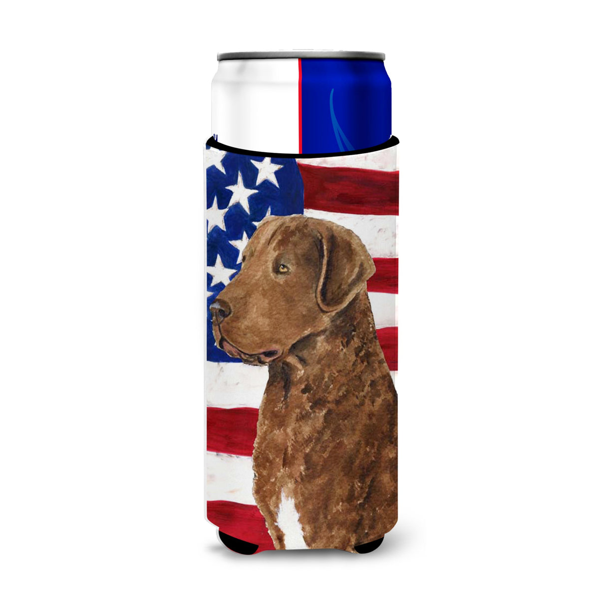 Usa American Flag With Curly Coated Retriever Ultra Hugger For Slim Cans