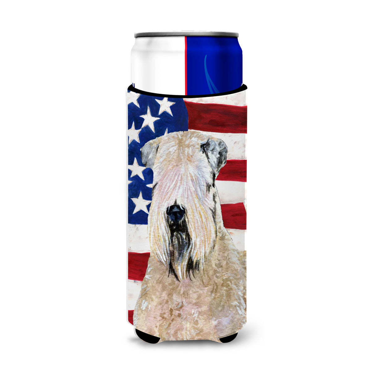 Usa American Flag With Wheaten Terrier Soft Coated Ultra Hugger For Slim Cans