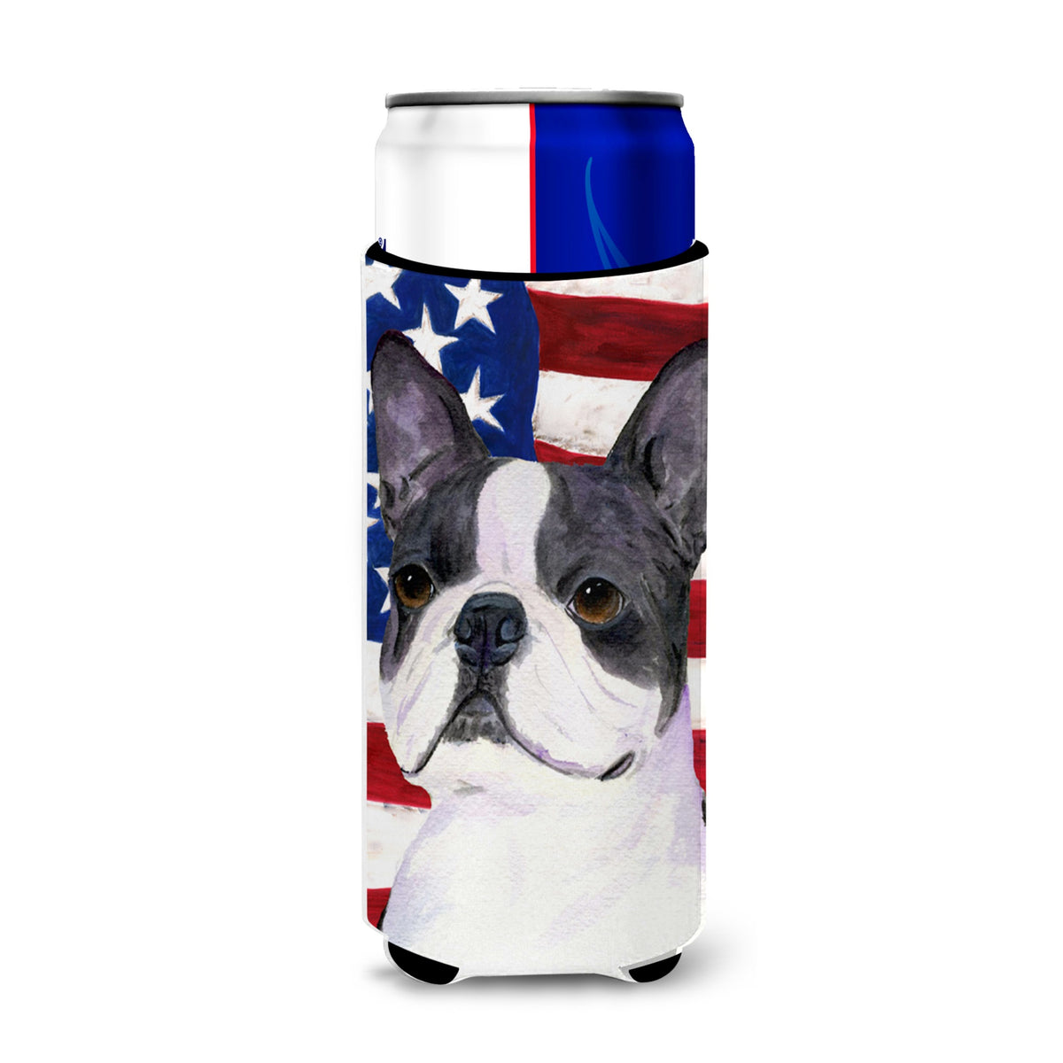Usa American Flag With Boston Terrier Ultra Hugger For Slim Cans