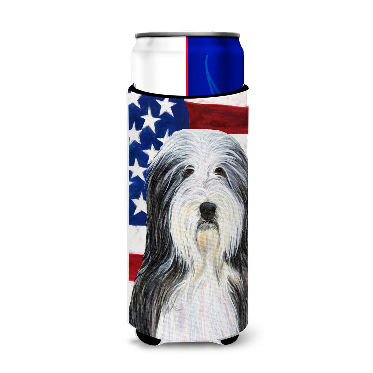 Usa American Flag With Bearded Collie Ultra Hugger For Slim Cans