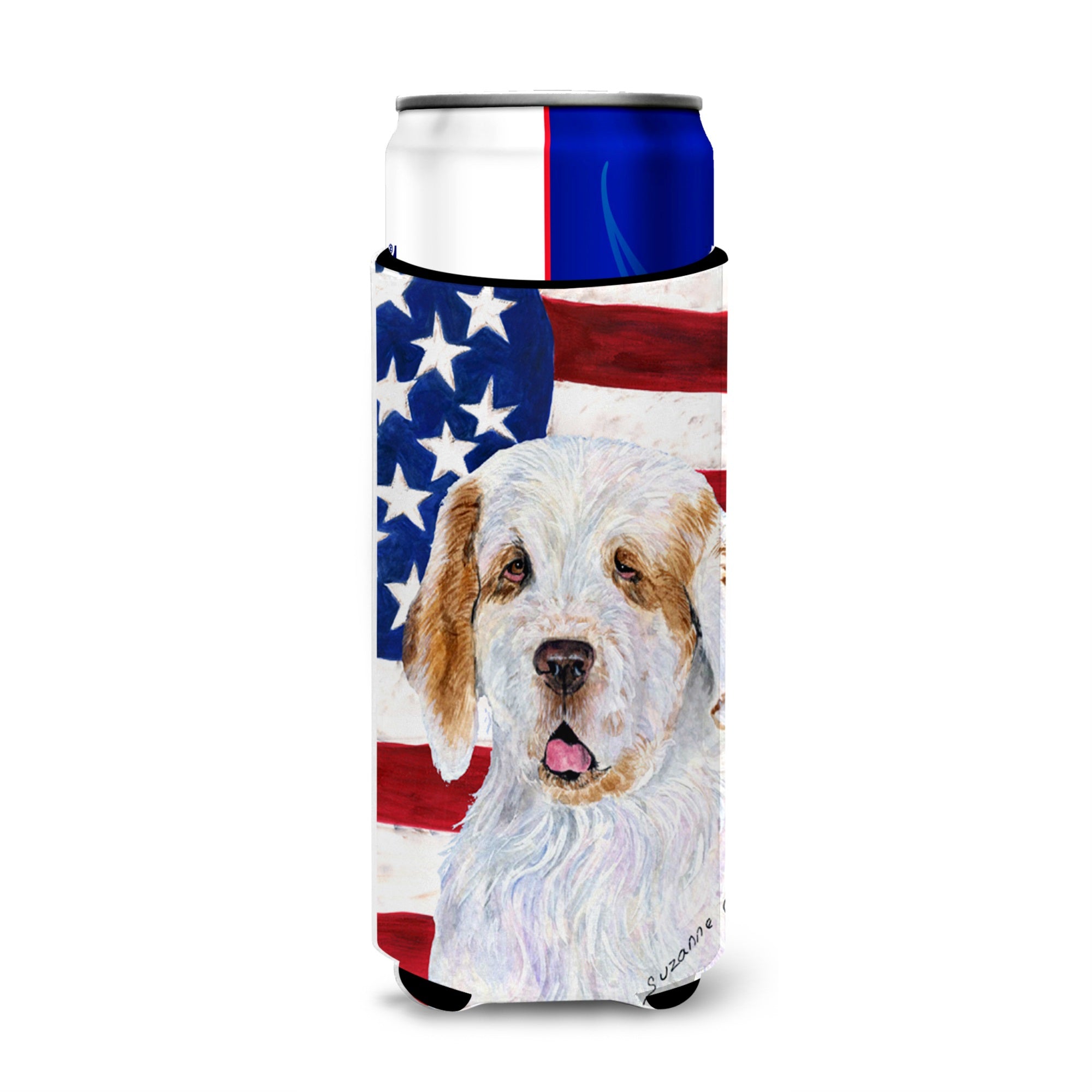 Usa American Flag With Clumber Spaniel Ultra Hugger For Slim Cans