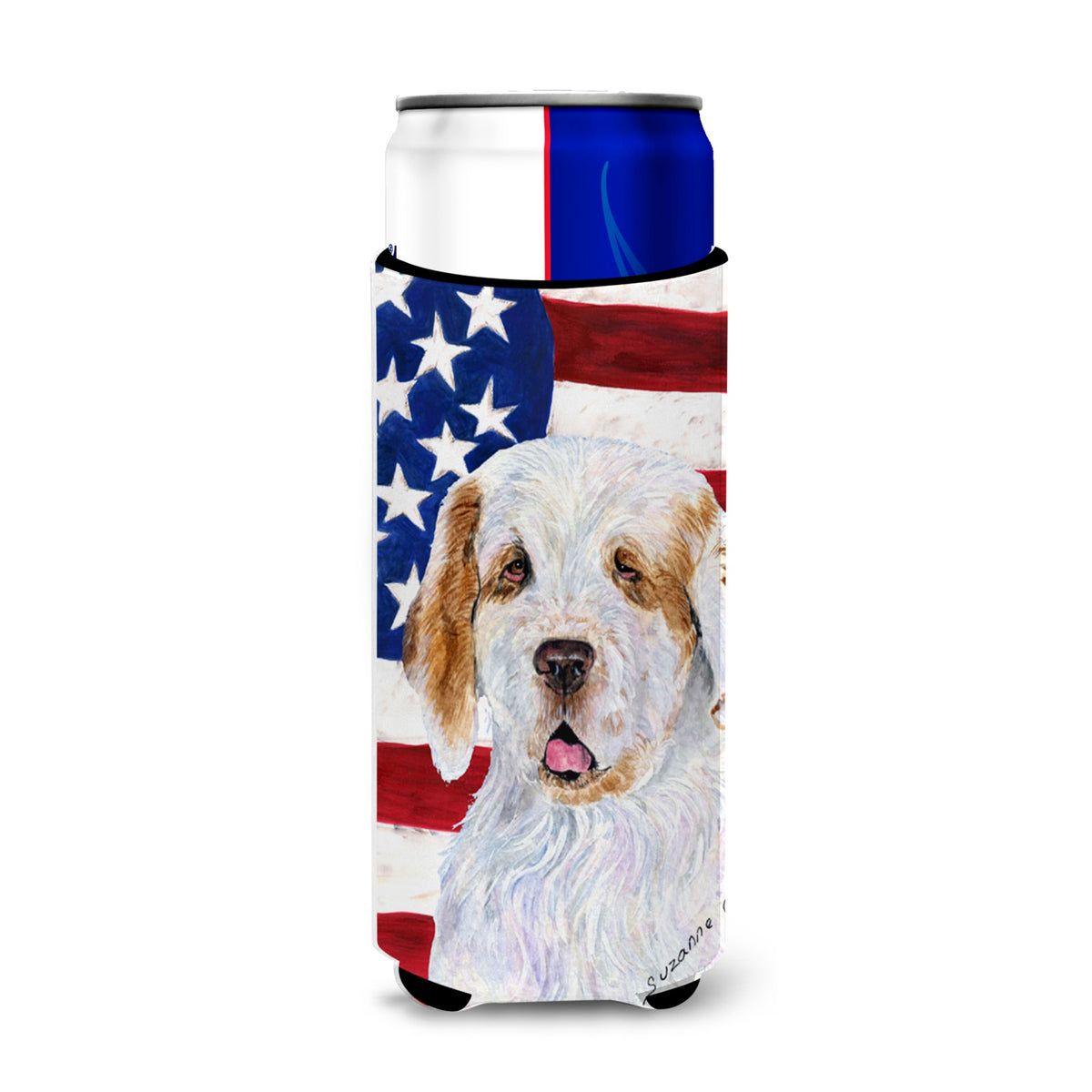 Usa American Flag With Clumber Spaniel Ultra Hugger For Slim Cans