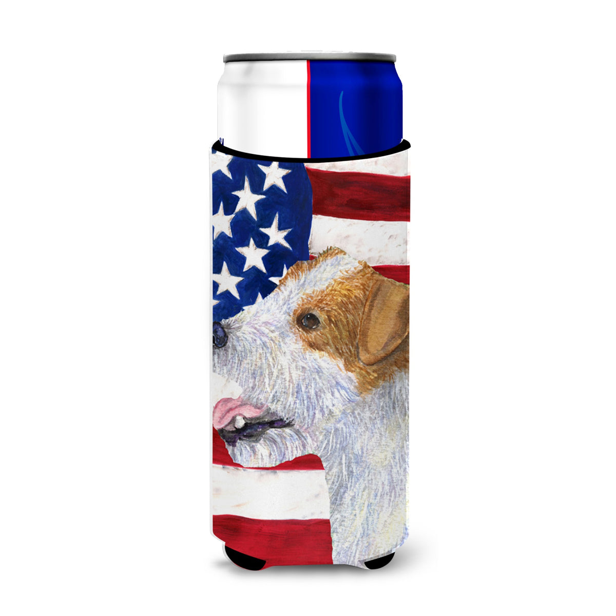 Usa American Flag With Jack Russell Terrier Ultra Hugger For Slim Cans