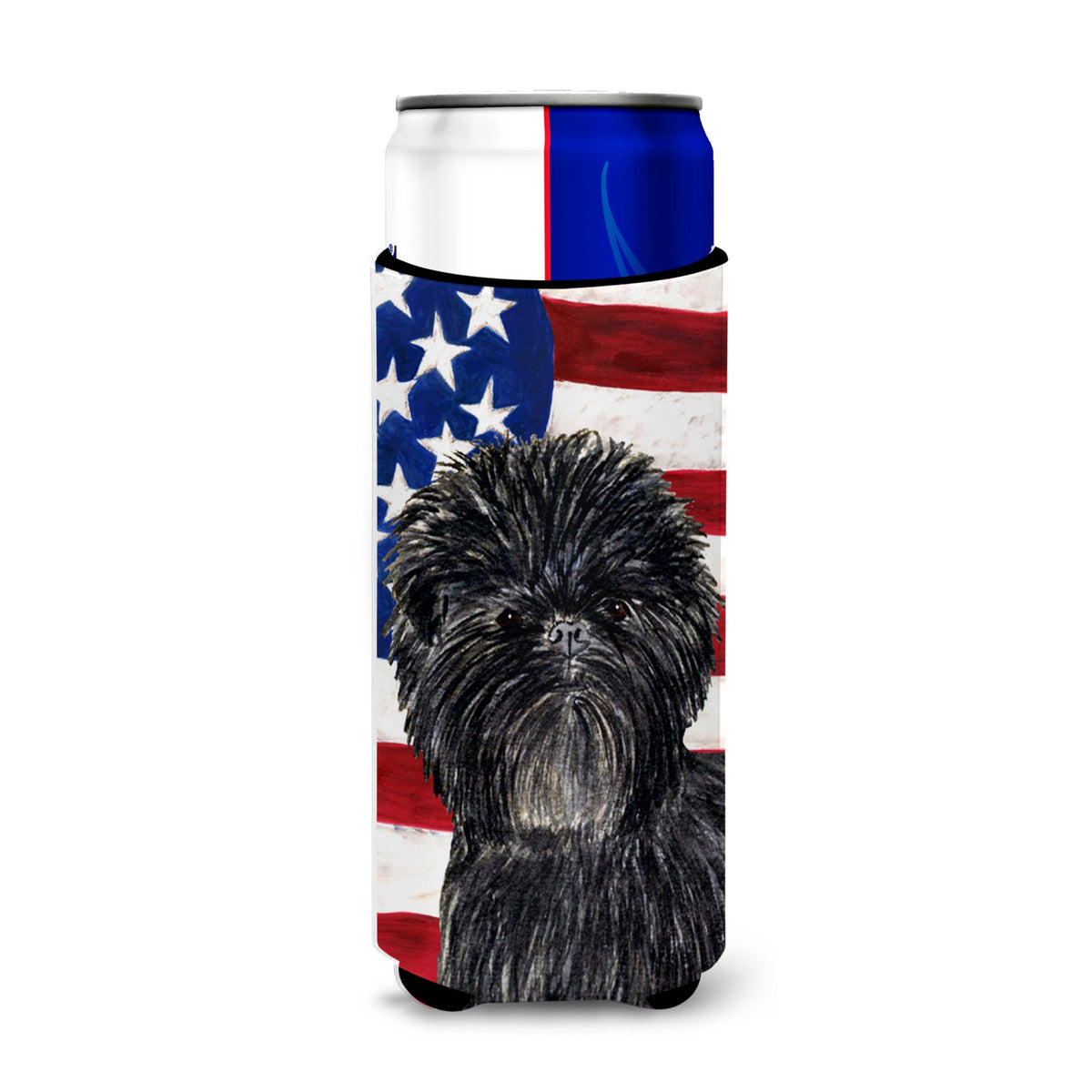 Usa American Flag With Affenpinscher Ultra Hugger For Slim Cans