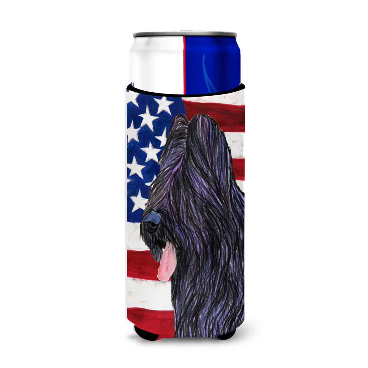 Usa American Flag With Briard Ultra Hugger For Slim Cans